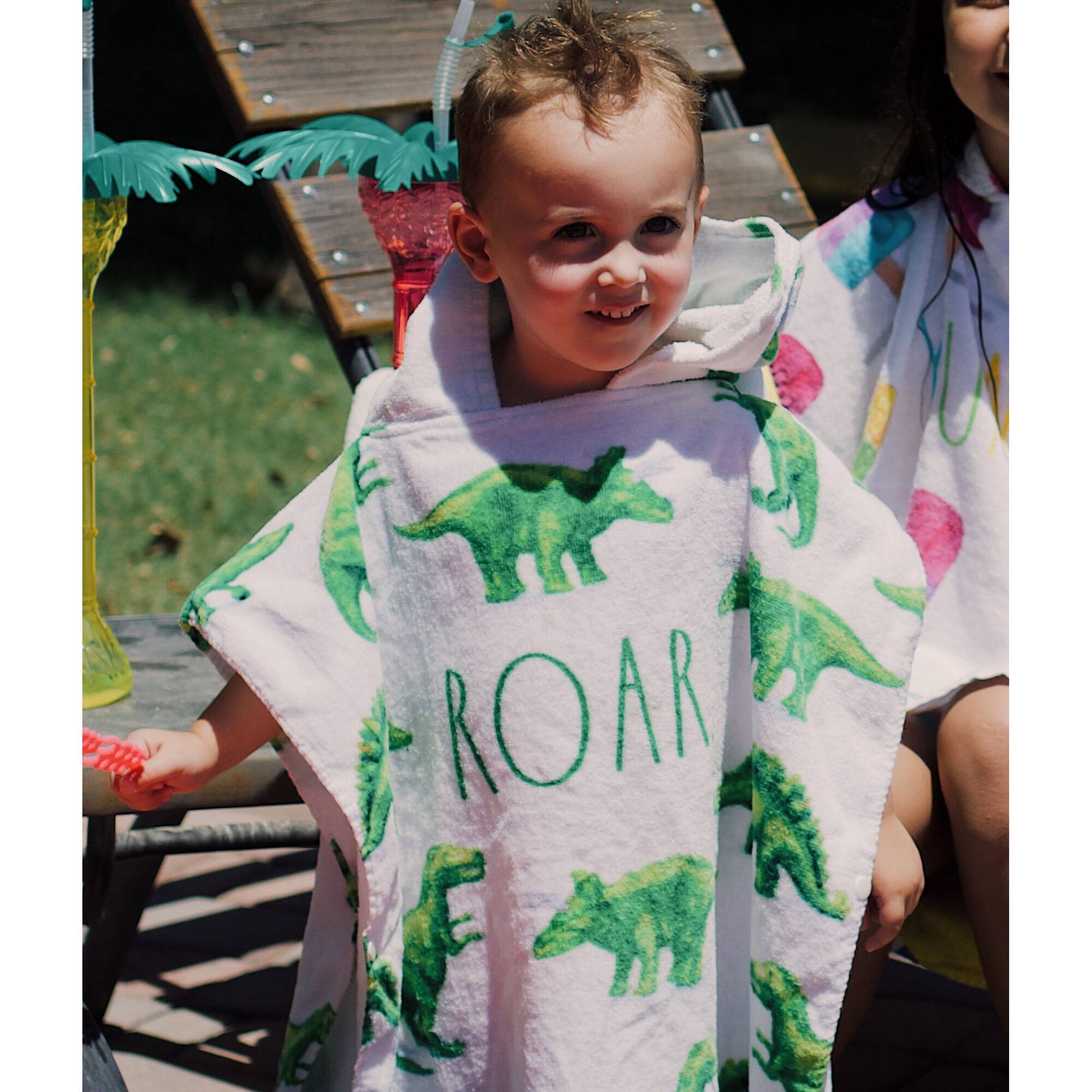 Rae Dunn Roar Dinosaur Kids Hooded Towel & Beach Ball Set